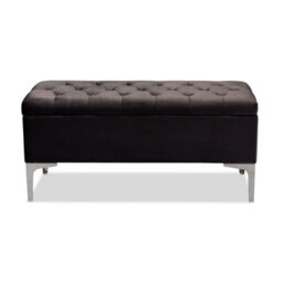 Modena Storage Ottoman Bench, Ottoman Footstool With Legs, 90Cm Plush Velvet Upholstered End Of Bed Bench, Black - thumbnail 2