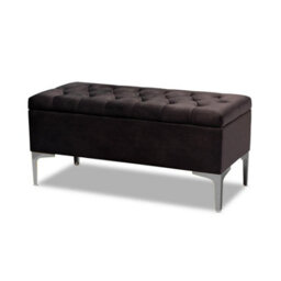 Modena Storage Ottoman Bench, Ottoman Footstool With Legs, 90Cm Plush Velvet Upholstered End Of Bed Bench, Black - thumbnail 3