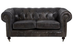 Orsina 2 Seat Grey Leather Sofa-Chesterfield Design Couch With Stud Detail-Velvet Sofa With Rolled Armrests - thumbnail 4