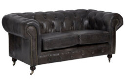 Orsina 2 Seat Grey Leather Sofa-Chesterfield Design Couch With Stud Detail-Velvet Sofa With Rolled Armrests - thumbnail 6