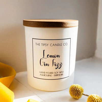 Lemon Gin Fizz Scented Candle - White Glass Jar 300Ml