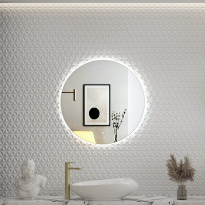 Royal Bathrooms Luton 600 X 600mm Brushed Brass Round Backlit Led Illuminated Bathroom Mirror Framed With Touch Sensor - image 1