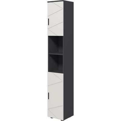 Grey Tall Bathroom Cabinet Slim Storage Cupboard Shelves Narrow - image 1