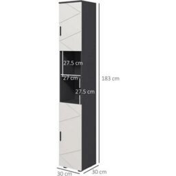 Grey Tall Bathroom Cabinet Slim Storage Cupboard Shelves Narrow - thumbnail 2