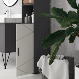 Grey Tall Bathroom Cabinet Slim Storage Cupboard Shelves Narrow - thumbnail 4