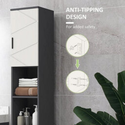 Grey Tall Bathroom Cabinet Slim Storage Cupboard Shelves Narrow - thumbnail 5
