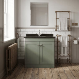 Balterley Swynnerton Traditional 2 Door Floor Standing Vanity Unit With Marble Basin, Satin Green, 800mm - thumbnail 2