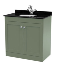 Balterley Swynnerton Traditional 2 Door Floor Standing Vanity Unit With Marble Basin, Satin Green, 800mm