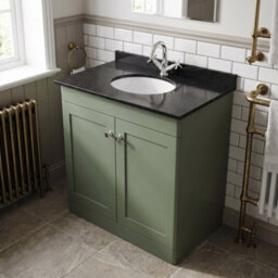 Balterley Swynnerton Traditional 2 Door Floor Standing Vanity Unit With Marble Basin, Satin Green, 800mm - thumbnail 3