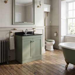 Balterley Swynnerton Traditional 2 Door Floor Standing Vanity Unit With Marble Basin, Satin Green, 800mm - thumbnail 4
