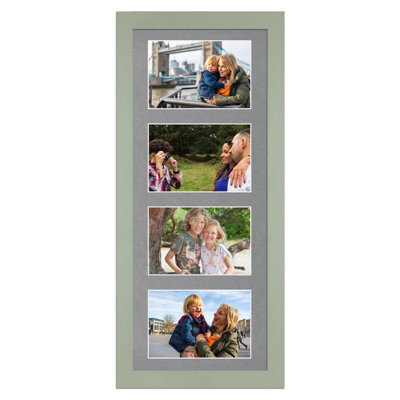 AK Frames 50X20Cm Green Modern Multi Photo Frame With Mid Grey Mount - Holds 4 Apertures (4X) 6X4 Photos - image 1