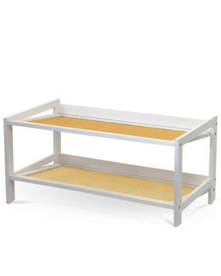 Keplin 2 Tier Bamboo And Rattan Shoe Rack Organiser, Compact Design For Hallway, Stylish And Functional Storage- White And Natural - image 1