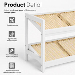 Keplin 2 Tier Bamboo And Rattan Shoe Rack Organiser, Compact Design For Hallway, Stylish And Functional Storage- White And Natural - thumbnail 9