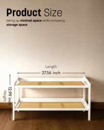 Keplin 2 Tier Bamboo And Rattan Shoe Rack Organiser, Compact Design For Hallway, Stylish And Functional Storage- White And Natural - thumbnail 3