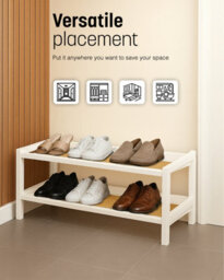 Keplin 2 Tier Bamboo And Rattan Shoe Rack Organiser, Compact Design For Hallway, Stylish And Functional Storage- White And Natural - thumbnail 7