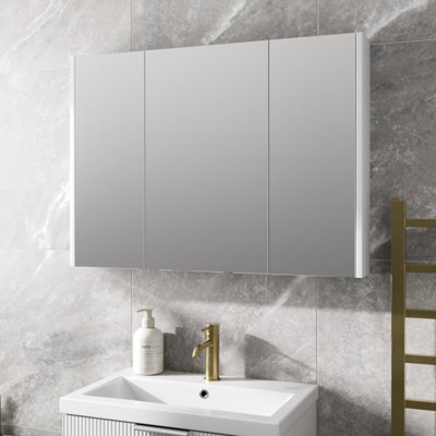 Affine Bathroom Mirror Cabinet 900mm 3 Door Storage Cupboard Wall Hung Modern White - image 1