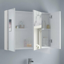 Affine Bathroom Mirror Cabinet 900mm 3 Door Storage Cupboard Wall Hung Modern White - thumbnail 6