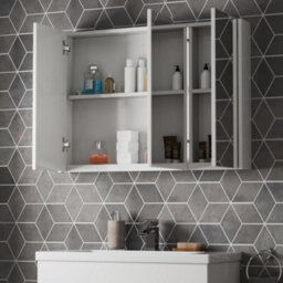 Affine Bathroom Mirror Cabinet 900mm 3 Door Storage Cupboard Wall Hung Modern White - thumbnail 3