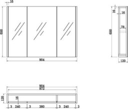 Affine Bathroom Mirror Cabinet 900mm 3 Door Storage Cupboard Wall Hung Modern White - thumbnail 8