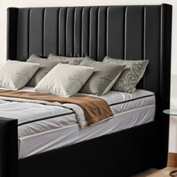 UKBEDFURNITURE Balmoral Wingback Black Plush Valvet Upholstered Bed Frame Only- Blackboard - 48 Inch Headboard - thumbnail 2