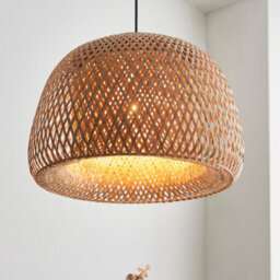 Luminosa Lighting Luminosa Bali Single Pendant Ceiling Lamp, Natural Bamboo, White, Matt Black - thumbnail 2