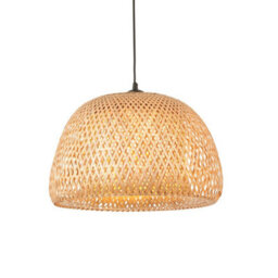 Luminosa Lighting Luminosa Bali Dome Pendant Ceiling Lamp, Natural Bamboo, White, Matt Black