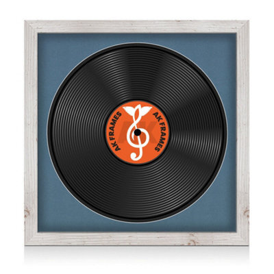 "16X16"" White Rustic Modern Vinyl Record Frame With Pompadour Mount For 12 Inch Lp Disc - Ak Frames" - image 1