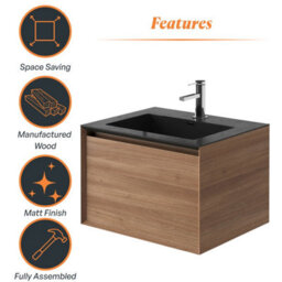 Plum&clay Matterhorn Oak Wall Hung Bathroom Vanity Unit With Black Basin (W)600mm (H)450mm - thumbnail 5
