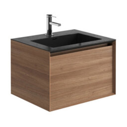 Plum&clay Matterhorn Oak Wall Hung Bathroom Vanity Unit With Black Basin (W)600mm (H)450mm - thumbnail 1