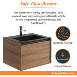 Plum&clay Matterhorn Oak Wall Hung Bathroom Vanity Unit With Black Basin (W)600mm (H)450mm - thumbnail 3