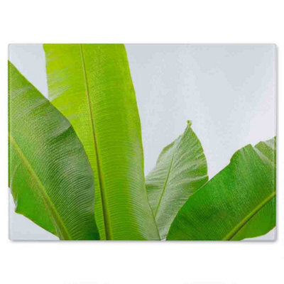 Benjamin Tate Design Green Leaves On White Glass Chopping Boarddesigner Style - image 1