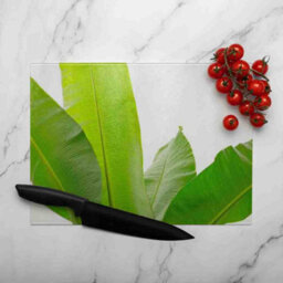Benjamin Tate Design Green Leaves On White Glass Chopping Boarddesigner Style - thumbnail 3