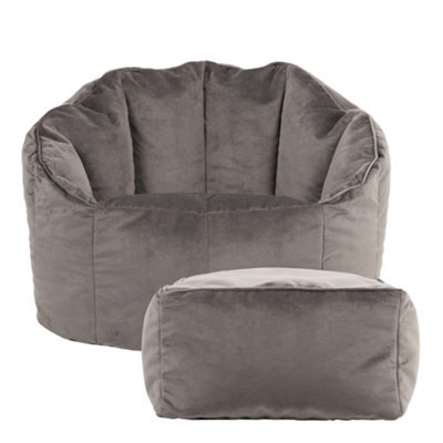 icon Sirena Scallop Chair Bean Bag And Footstool Charcoal Grey Velvet Bean Bags - image 1