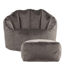 icon Sirena Scallop Chair Bean Bag And Footstool Charcoal Grey Velvet Bean Bags - thumbnail 4