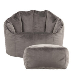 icon Sirena Scallop Chair Bean Bag And Footstool Charcoal Grey Velvet Bean Bags - thumbnail 1