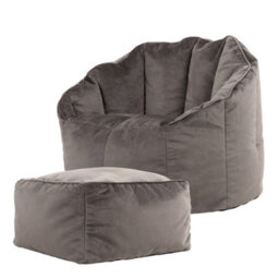 icon Sirena Scallop Chair Bean Bag And Footstool Charcoal Grey Velvet Bean Bags - thumbnail 3