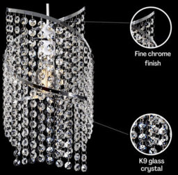 Klass Home Collection K9 Crystal Spiral Droplet Pendant Ceiling Light Shade/ Lamp Shade Chrome Finish - thumbnail 3