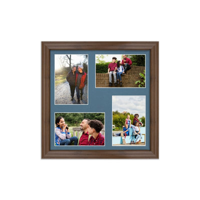 AK Frames 12X12 Walnut Classic Multi Photo Frame With Pompadour Mount - Holds 4 Apertures (4X) 6X4 Photos - image 1