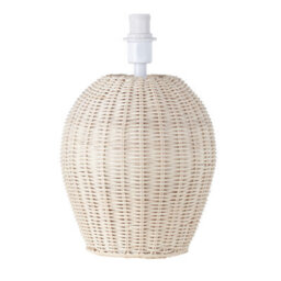 Happy Homewares Natural Light Brown Woven Rattan Table Lamp Base With White Cable And Switch