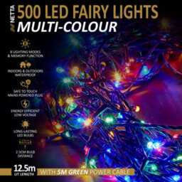 NETTA 500 Led Fairy String Lights 12.5M Indoor & Outdoor Christmas Tree Lights Green Cable - Multi Colour - thumbnail 2
