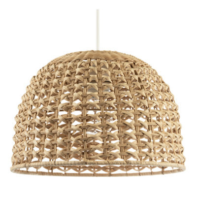 Happy Homewares Vintage Intricate Woven Lattice Light Toned Rattan Pendant Light Shade - image 1