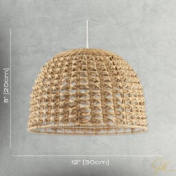 Happy Homewares Vintage Intricate Woven Lattice Light Toned Rattan Pendant Light Shade - thumbnail 7