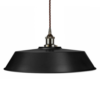 Matt Black Large Chancery Painted Dome Pendant Light With Black Nickel Lamp Holder And Brown Twisted Cable - Se Home - image 1