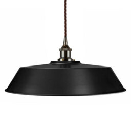 Matt Black Large Chancery Painted Dome Pendant Light With Black Nickel Lamp Holder And Brown Twisted Cable - Se Home - thumbnail 1