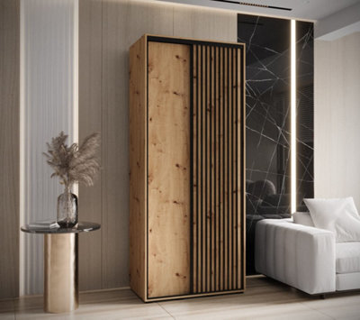 Arte Modern Sapporo Sliding Door Wardrobewith Shelves And Hanging Rails - Oak Artisan (H)2050mm (W)1200mm (D)600mm - image 1