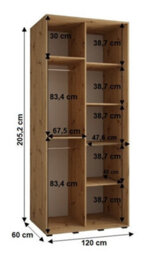 Arte Modern Sapporo Sliding Door Wardrobewith Shelves And Hanging Rails - Oak Artisan (H)2050mm (W)1200mm (D)600mm - thumbnail 5