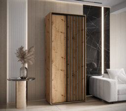 Arte Modern Sapporo Sliding Door Wardrobewith Shelves And Hanging Rails - Oak Artisan (H)2050mm (W)1200mm (D)600mm - thumbnail 1