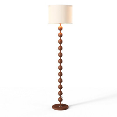 Komore Rosewood Floor Lamp, Drum Fabric Shade Foot Switch E27,wood Grain Freestanding Floor Light - image 1