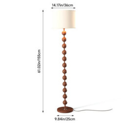 Komore Rosewood Floor Lamp, Drum Fabric Shade Foot Switch E27,wood Grain Freestanding Floor Light - thumbnail 7