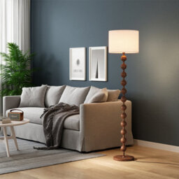 Komore Rosewood Floor Lamp, Drum Fabric Shade Foot Switch E27,wood Grain Freestanding Floor Light - thumbnail 2